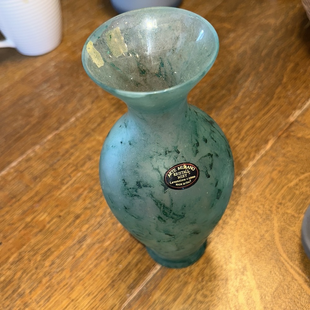 Vintage Lavorazione Arte Murano Glass Italian Vase, Kristall Mery 9.5”